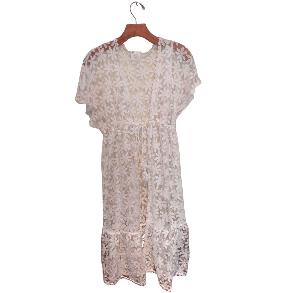 Siren Lily Maternity White Floral Lace Cover Up Dress Sheer Daisy Mesh Small